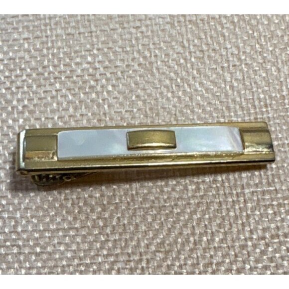 Vintage Gold Tone & Mother Of Pearl Tie Clip 2" - Picture 1 of 4